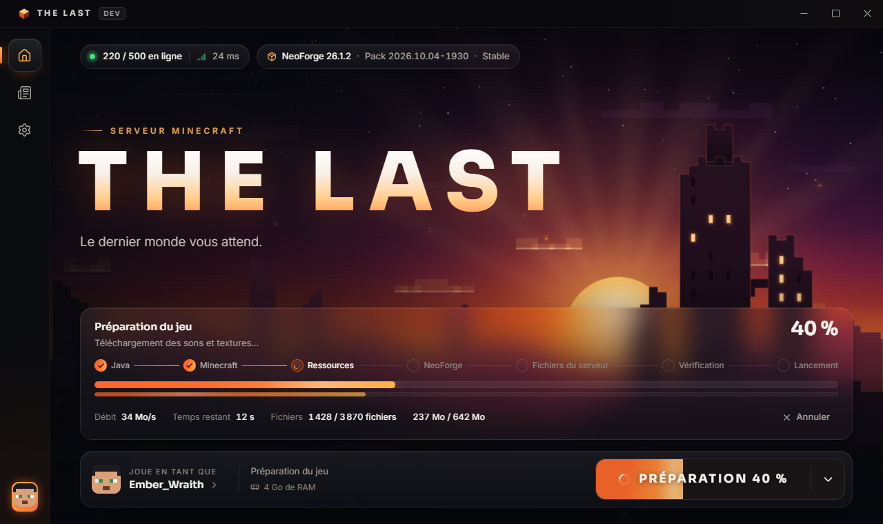 Préparation du jeu avec la progression du téléchargement